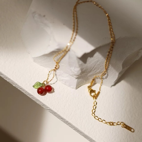 18K Gold Plated Lovely Cherry Fruit Necklace - Picture 2 of 7